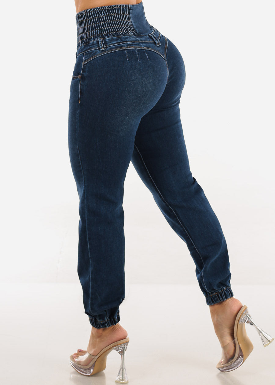 MX JEANS Butt Lift 5 Button Spandex Waist Jogger Jeans Dark Wash