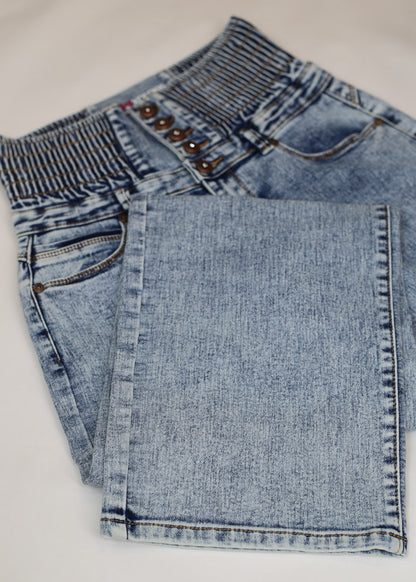 MX JEANS Butt Lift 5 Button Spandex Waist Straight Wide Leg Jeans Acid Wash