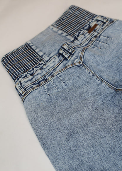 MX JEANS Butt Lift 5 Button Spandex Waist Straight Wide Leg Jeans Acid Wash