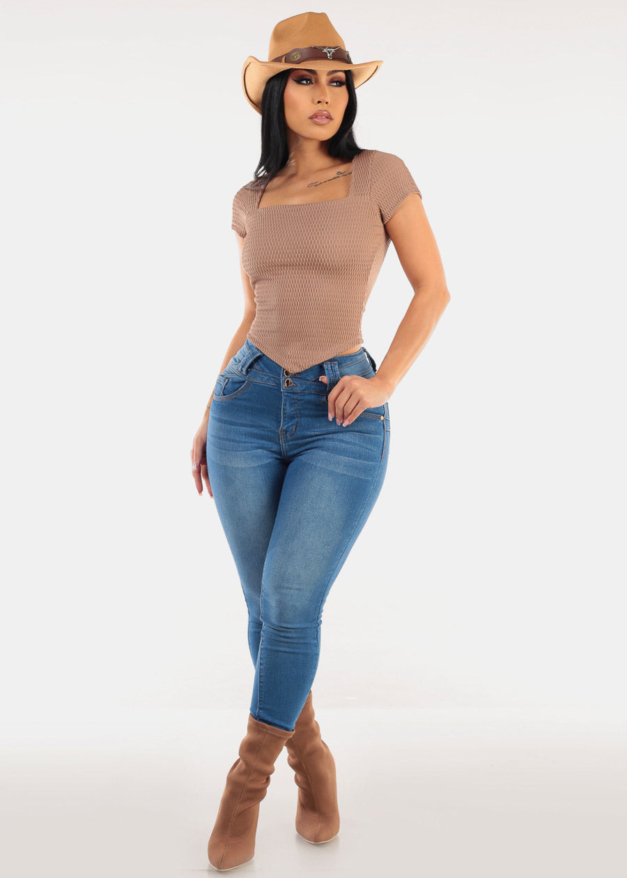 Super High Waist Levantacola Skinny Jeans Med Blue