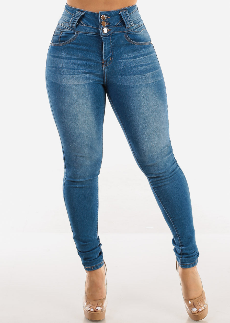 Super High Waist Levantacola Skinny Jeans Med Blue