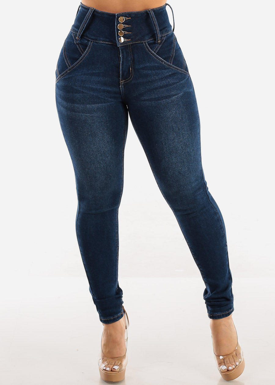 Super High Waist Levantacola Dark Skinny Jeans