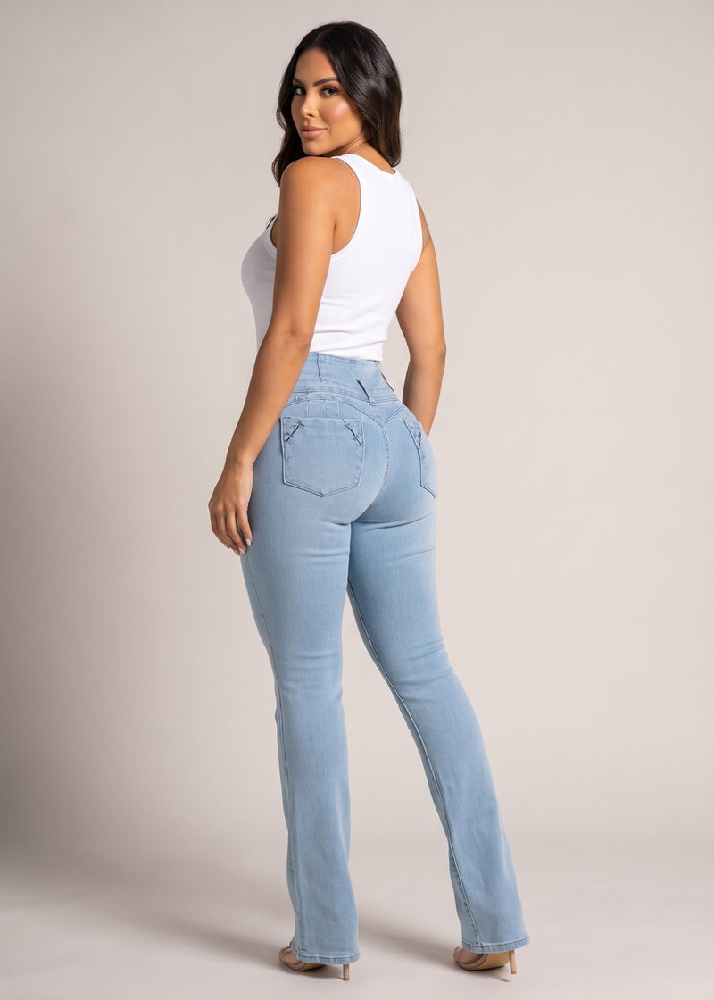 MX JEANS Butt Lifting Mid Rise Light Blue Bootcut Jeans