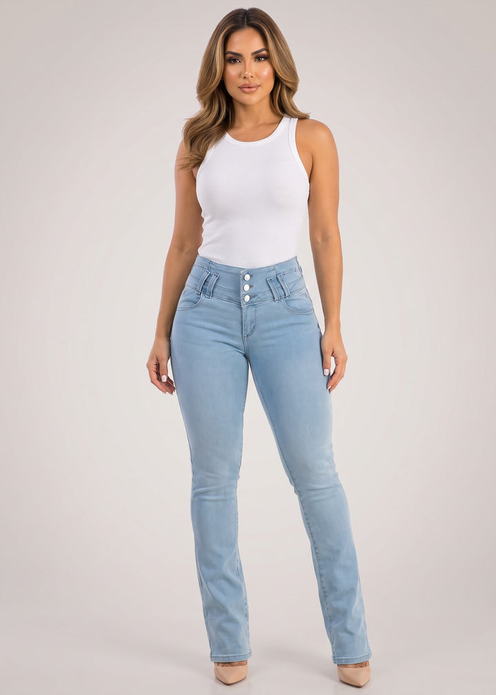 MX JEANS Butt Lifting Mid Rise Light Blue Bootcut Jeans