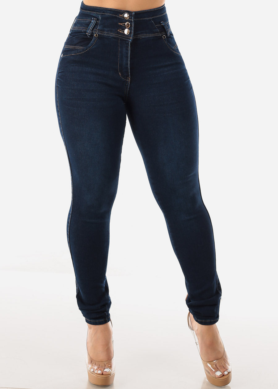 Super High Waist Levantacola Skinny Jeans Dark Navy