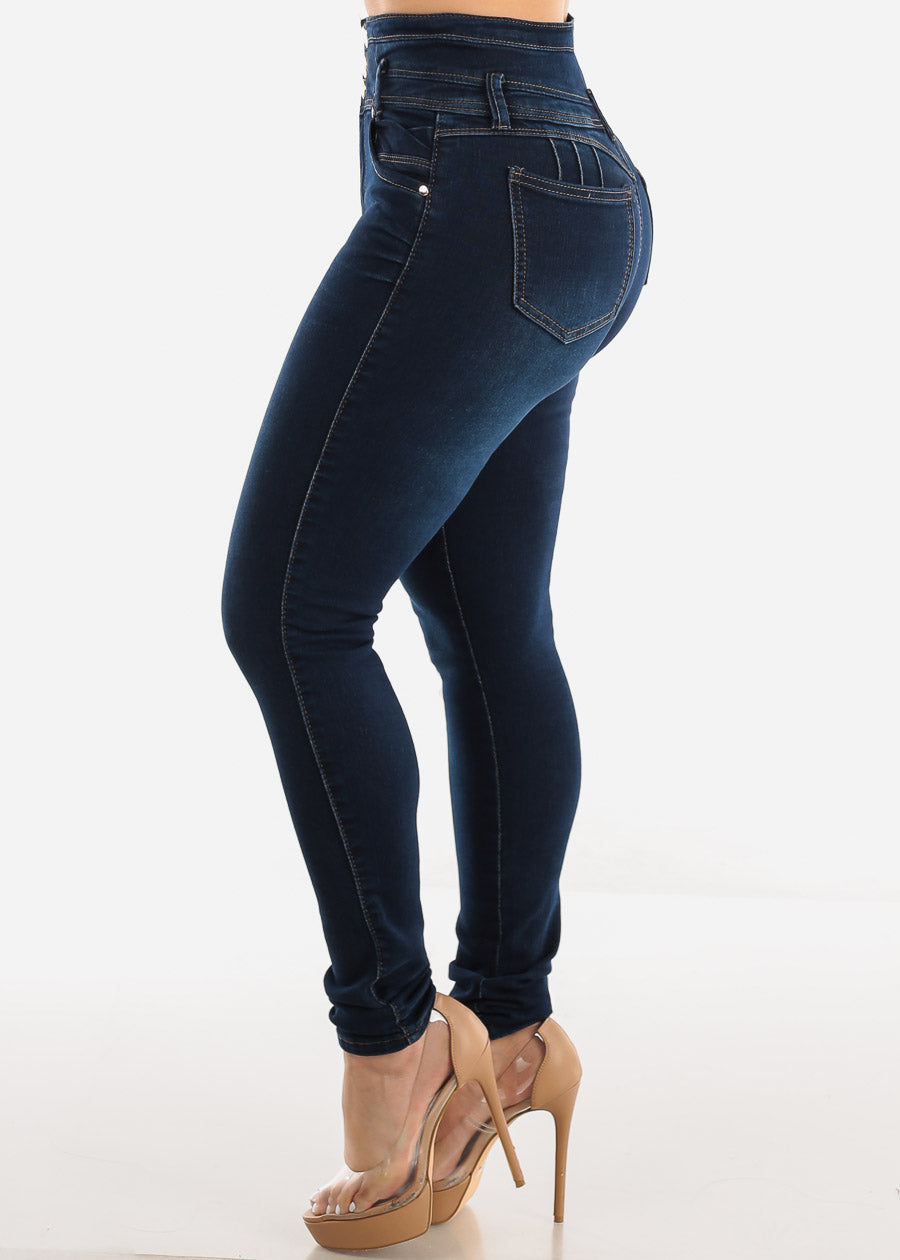 Super High Waist Levantacola Skinny Jeans Dark Navy