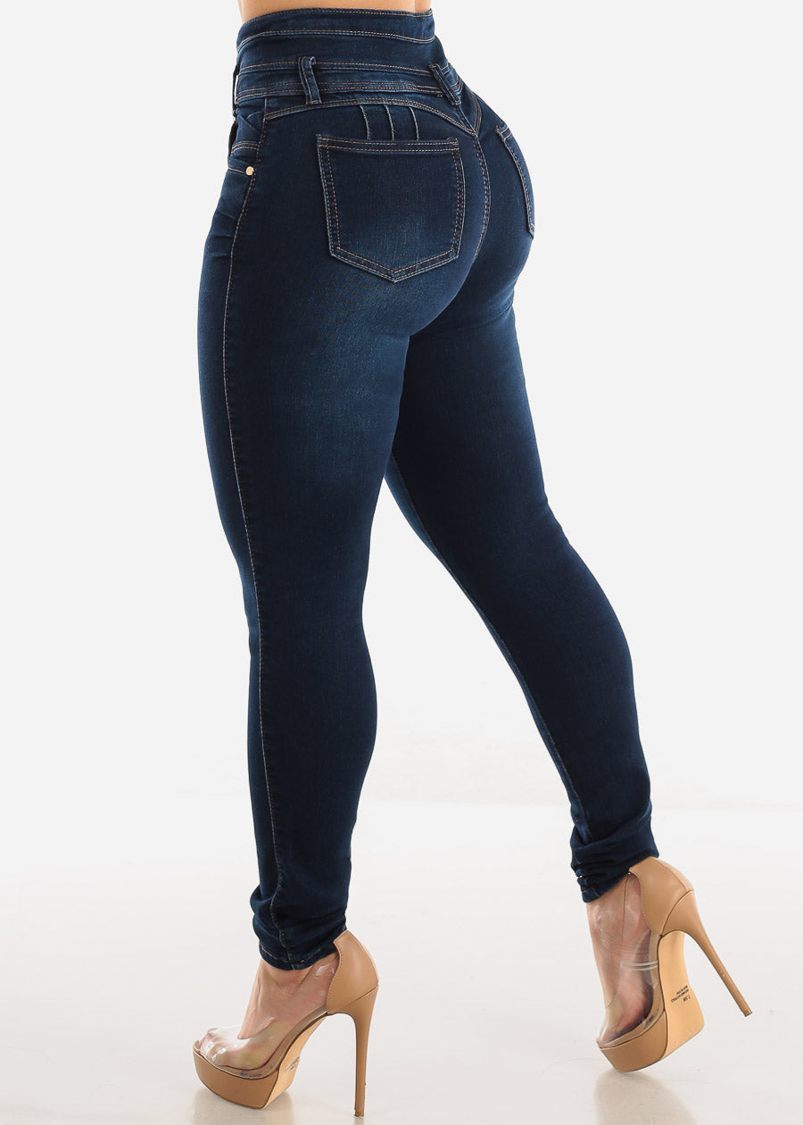 Super High Waist Levantacola Skinny Jeans Dark Navy