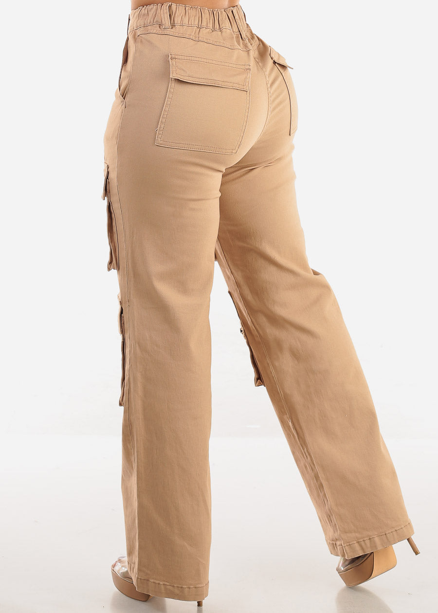 Super High Waist Straight Wide Leg Cargo Jeans Khaki