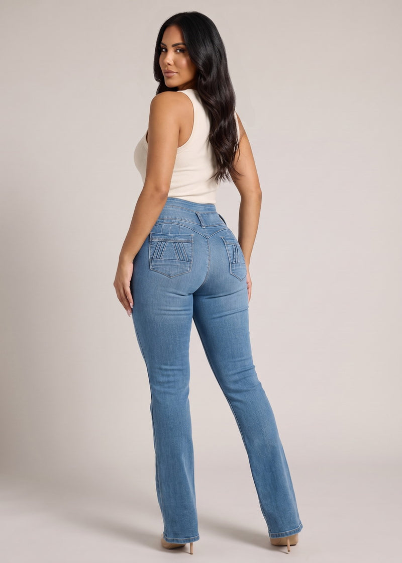 MX JEANS Butt Lifting Mid Rise Med Wash Bootcut Jeans