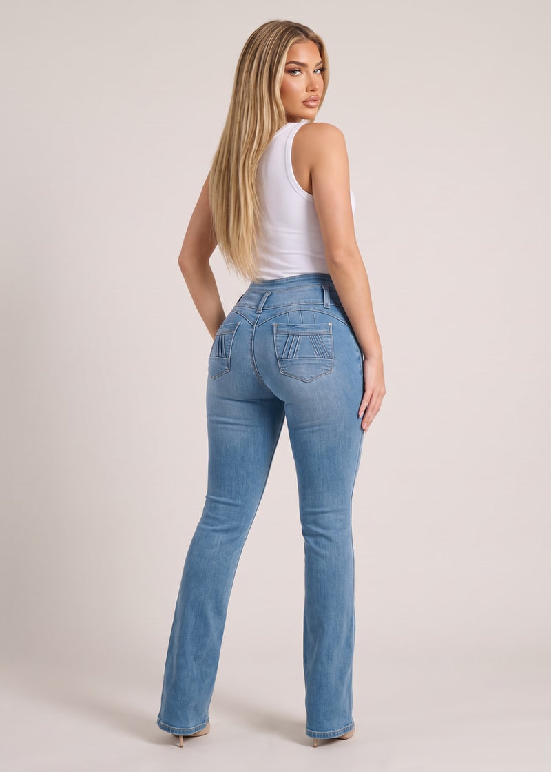 MX JEANS Butt Lifting Mid Rise Med Wash Bootcut Jeans