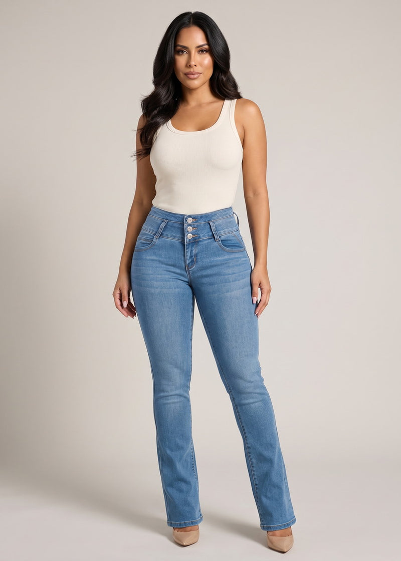 MX JEANS Butt Lifting Mid Rise Med Wash Bootcut Jeans