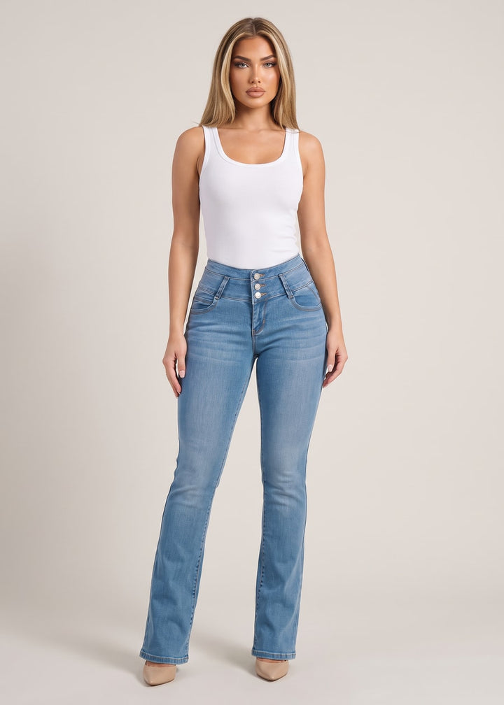 MX JEANS Butt Lifting Mid Rise Med Wash Bootcut Jeans