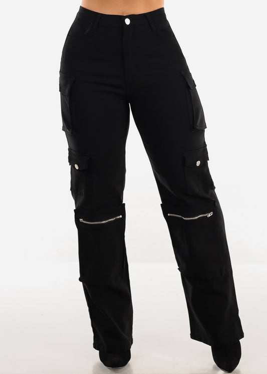 High Waist Black Hyper Stretch Cargo Pants