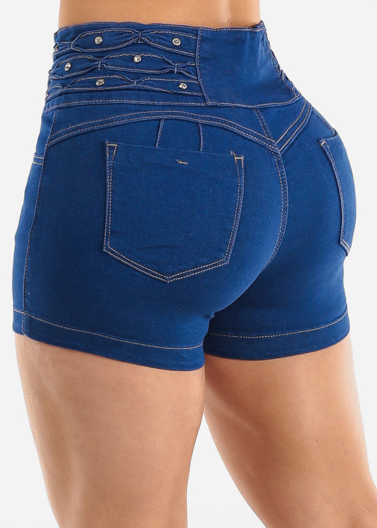 High Rise Butt Lifting Blue Denim Shorts