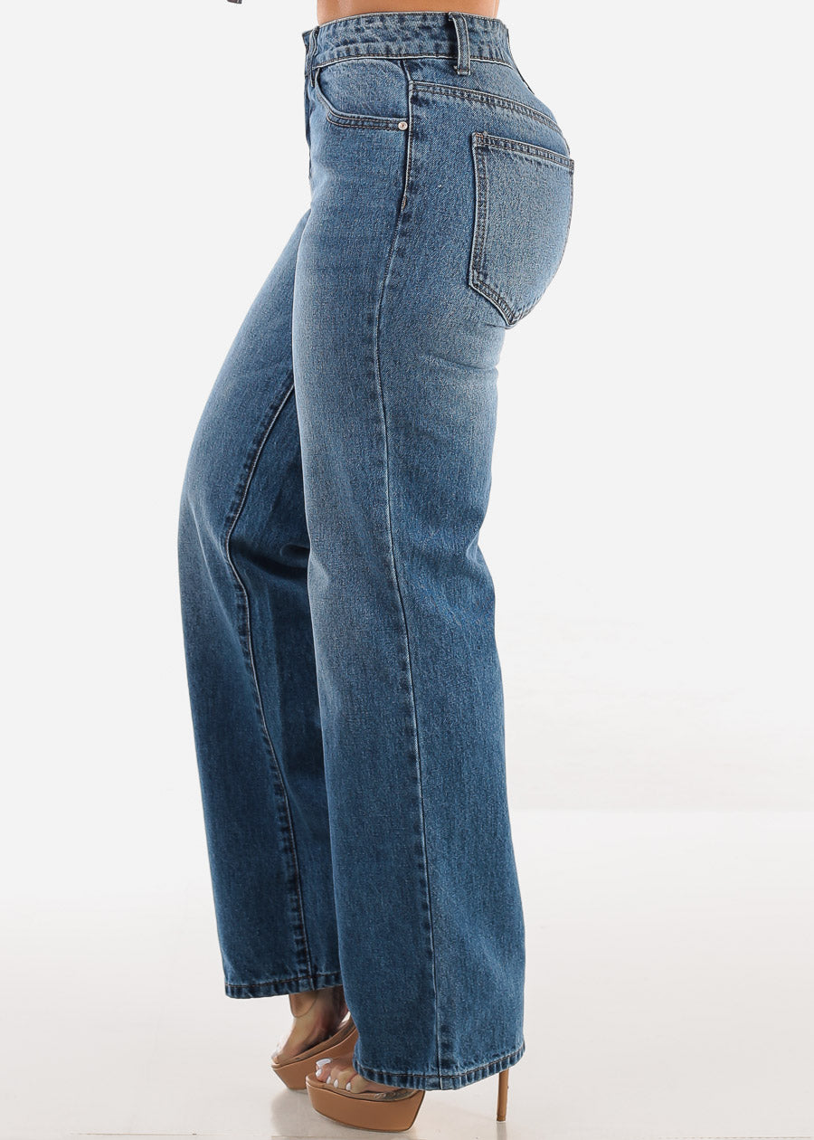 High Waist Straight Wide Leg Cotton Jeans