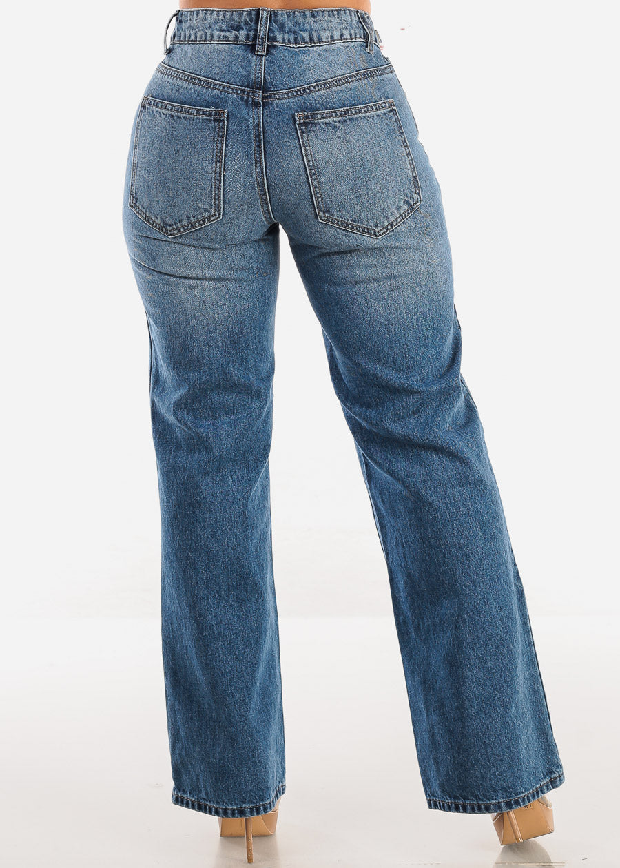 High Waist Straight Wide Leg Cotton Jeans