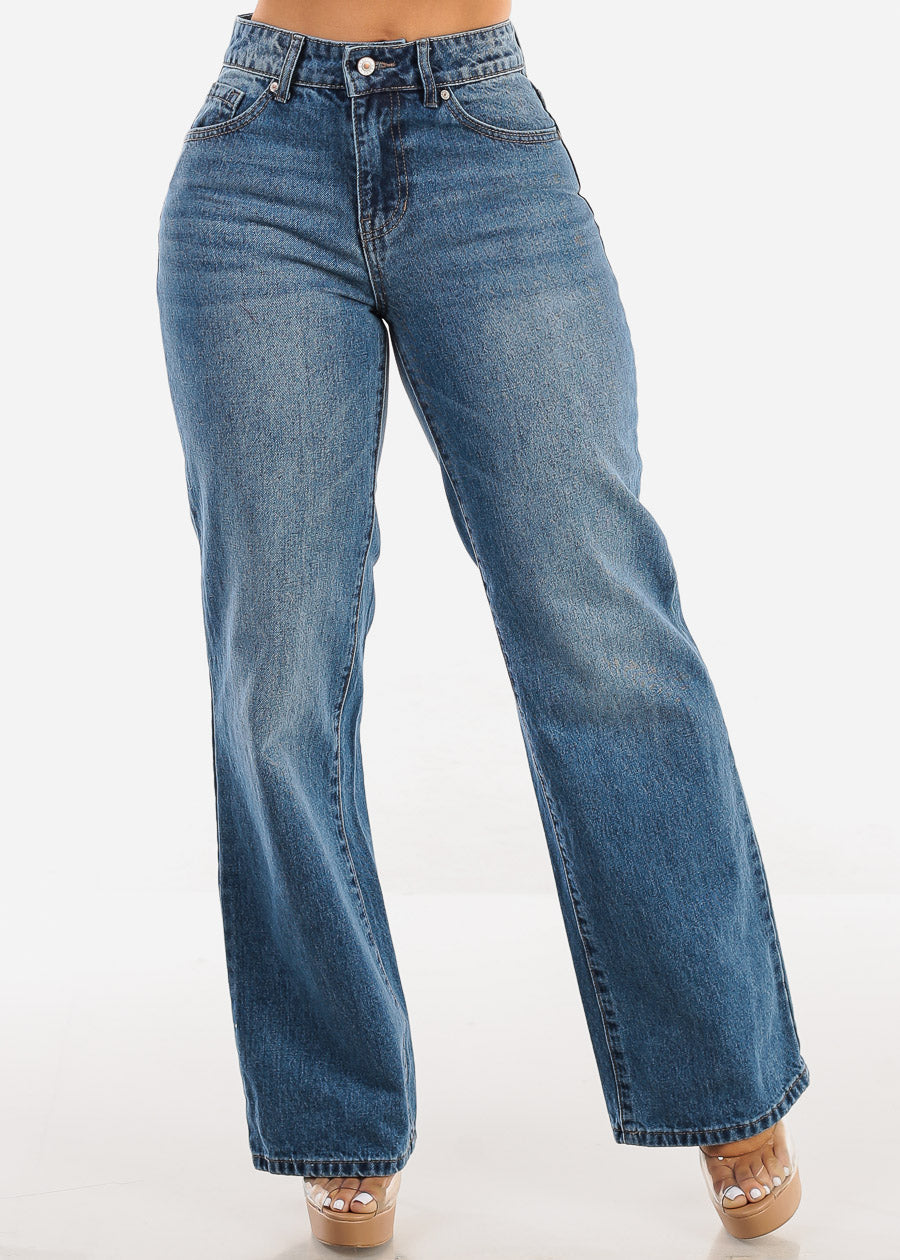 High Waist Straight Wide Leg Cotton Jeans