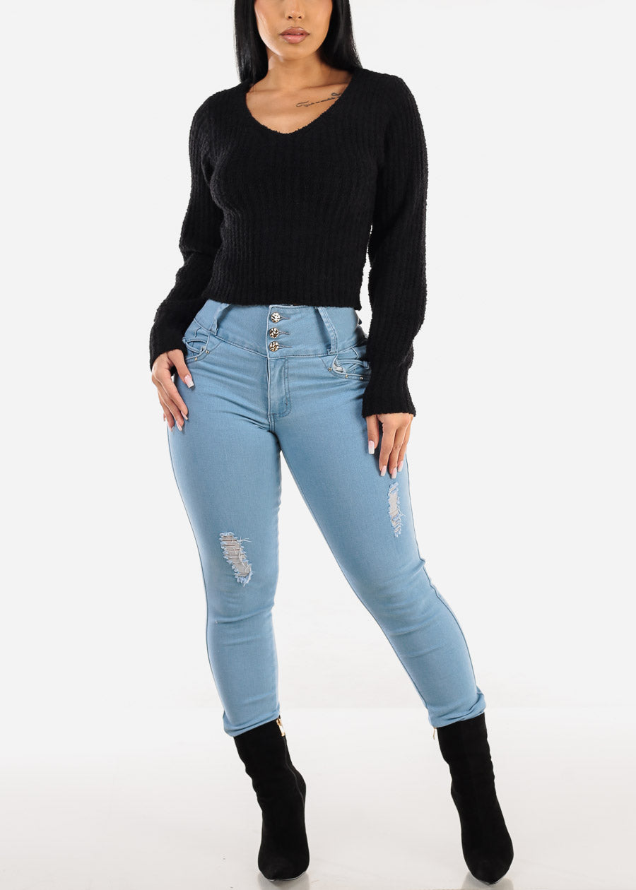 Butt Lift High Waist Distressed Light Skinny Jeans