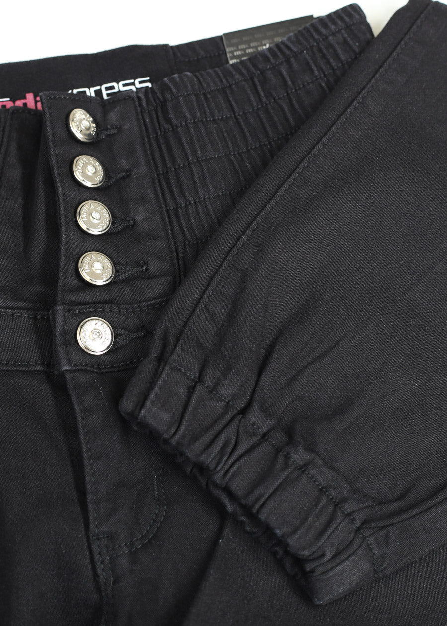 MX JEANS Butt Lift 5 Button Spandex Waist Jogger Jeans Black