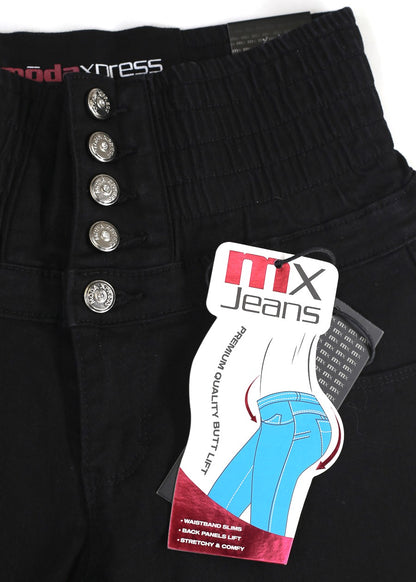 MX JEANS Butt Lift 5 Button Spandex Waist Jogger Jeans Black