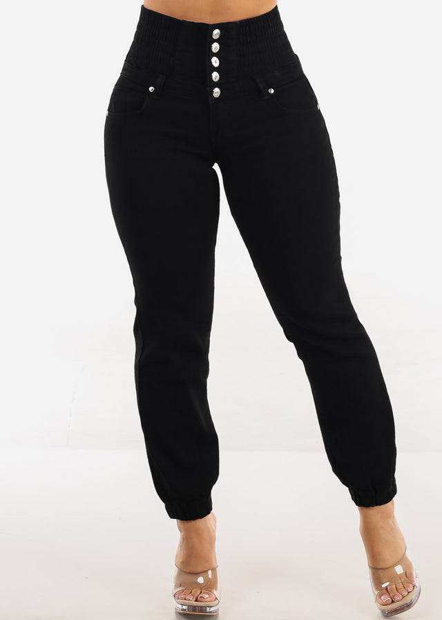 MX JEANS Butt Lift 5 Button Spandex Waist Jogger Jeans Black