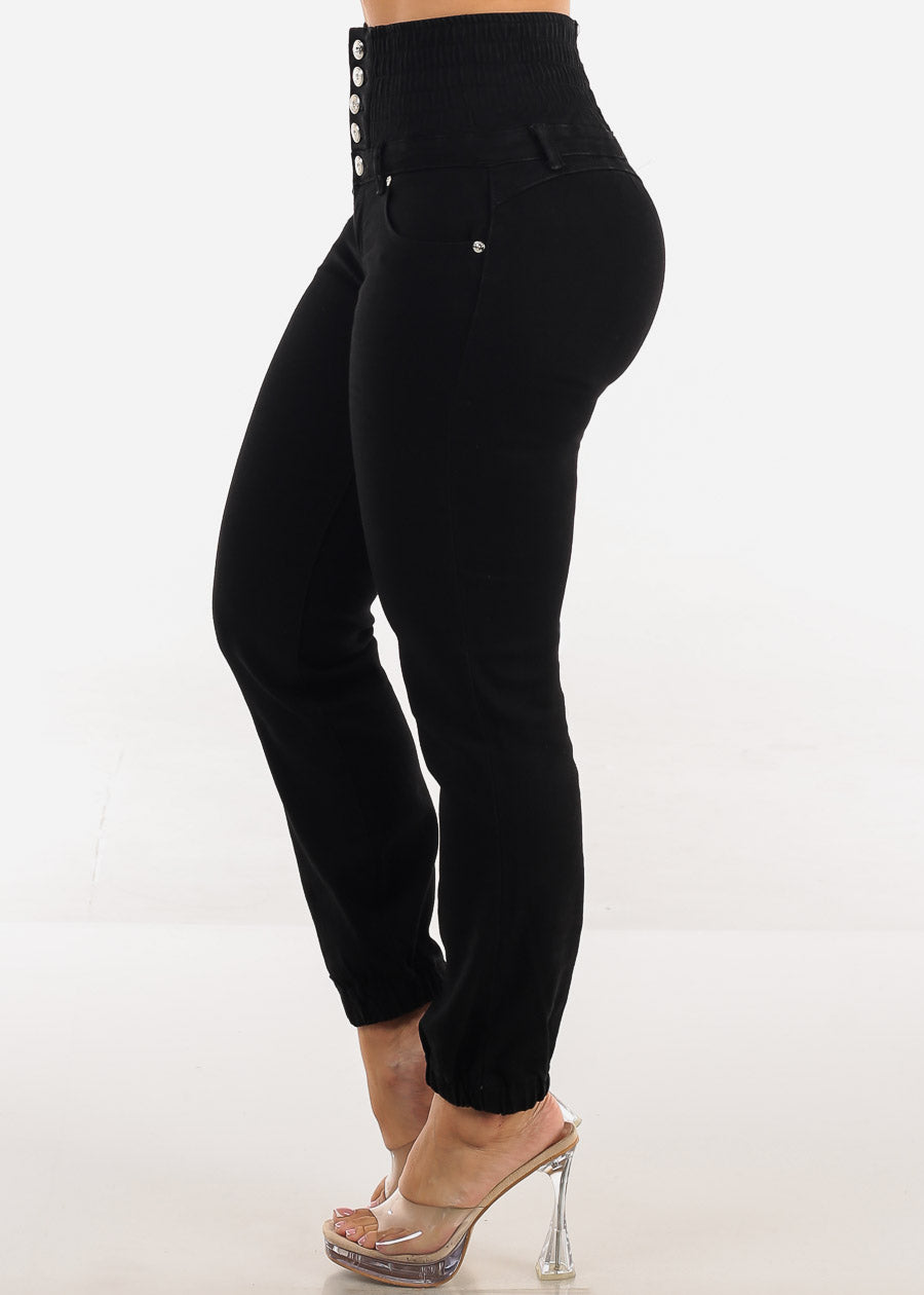 MX JEANS Butt Lift 5 Button Spandex Waist Jogger Jeans Black