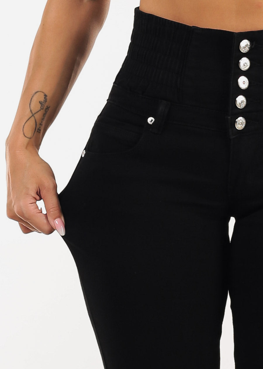 MX JEANS Butt Lift 5 Button Spandex Waist Jogger Jeans Black