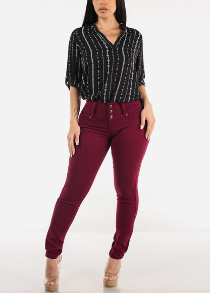 MX JEANS Burgundy Butt Lift Levanta Cola Skinny Jeans