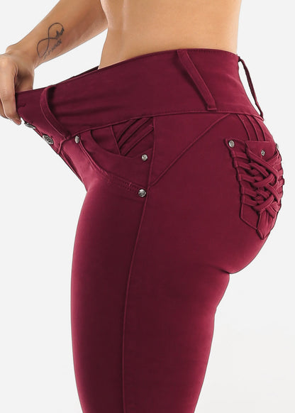 MX JEANS Burgundy Butt Lift Levanta Cola Skinny Jeans