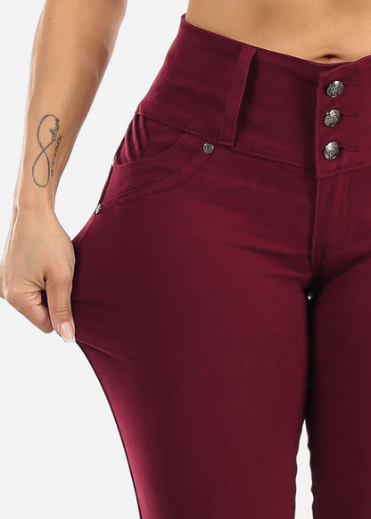 MX JEANS Burgundy Butt Lift Levanta Cola Skinny Jeans