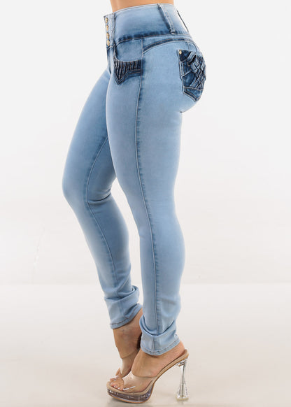 MX JEANS Light Acid Wash Butt Lift Mid Rise Skinny Jeans