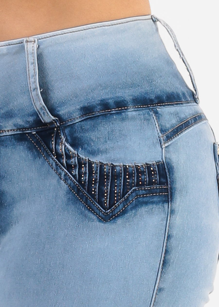 MX JEANS Light Acid Wash Butt Lift Mid Rise Skinny Jeans