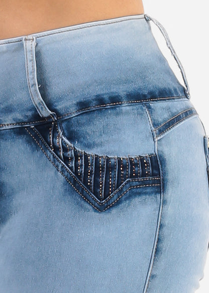 MX JEANS Light Acid Wash Butt Lift Mid Rise Skinny Jeans