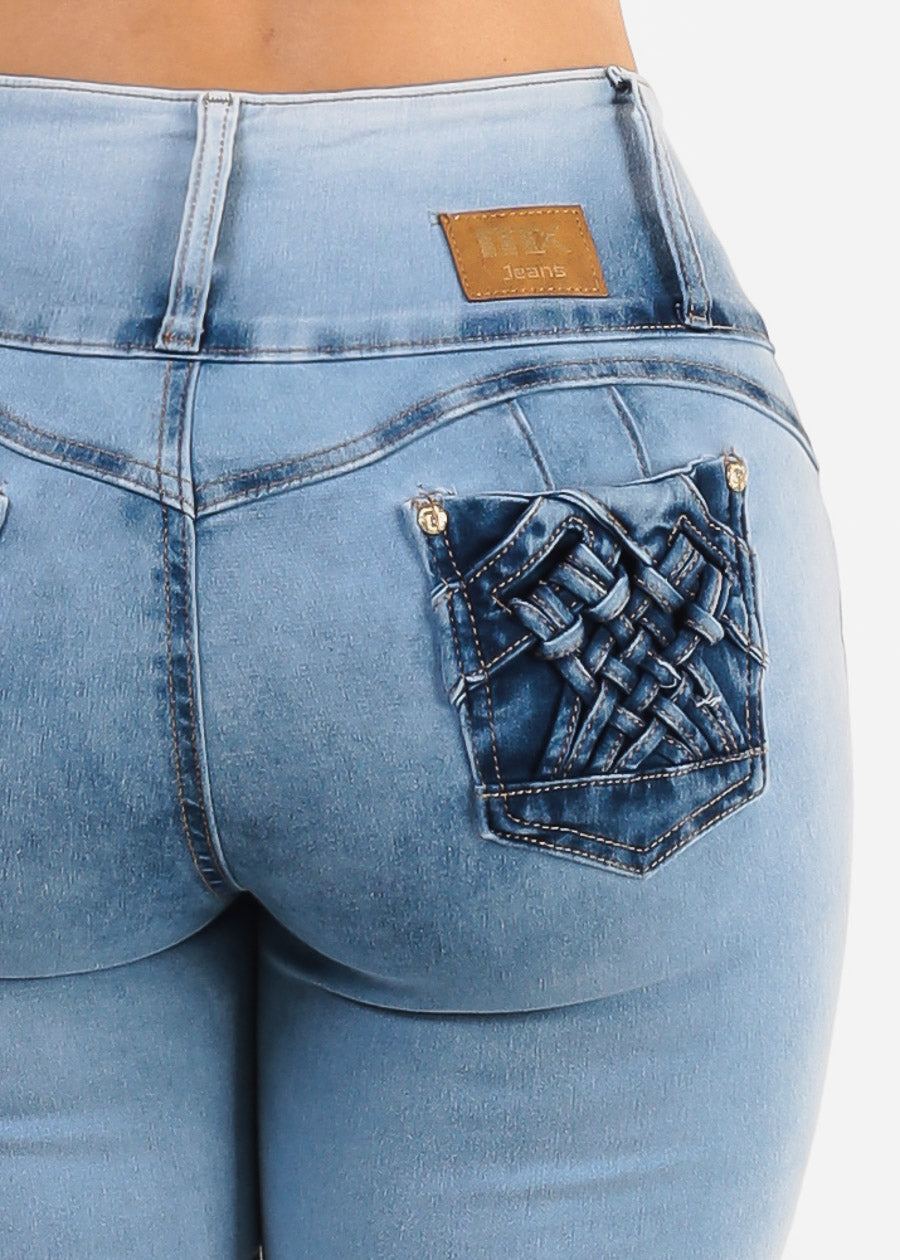 MX JEANS Light Acid Wash Butt Lift Mid Rise Skinny Jeans