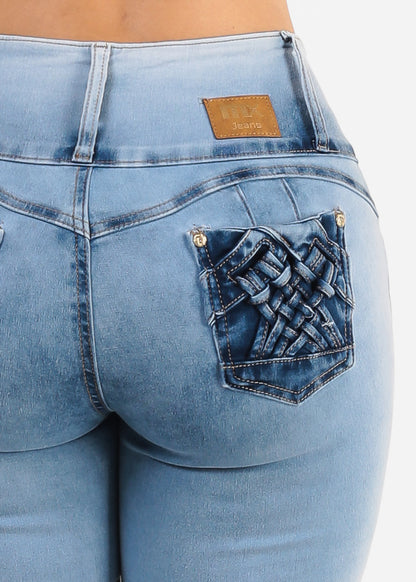 MX JEANS Light Acid Wash Butt Lift Mid Rise Skinny Jeans