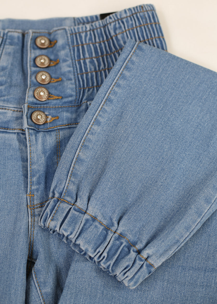 MX JEANS Butt Lift 5 Button Spandex Waist Jogger Jeans Light Wash