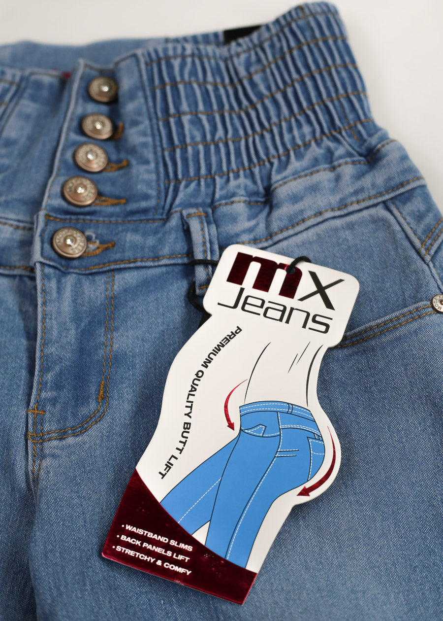 MX JEANS Butt Lift 5 Button Spandex Waist Jogger Jeans Light Wash