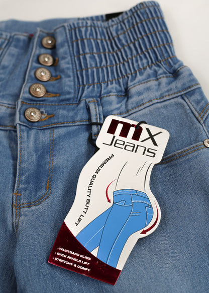 MX JEANS Butt Lift 5 Button Spandex Waist Jogger Jeans Light Wash