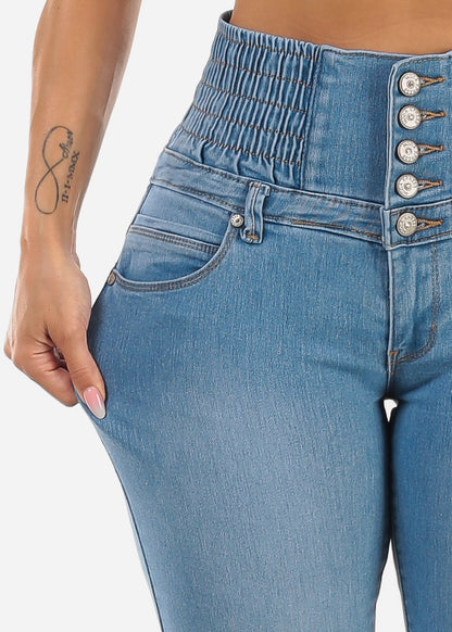 MX JEANS Butt Lift 5 Button Spandex Waist Jogger Jeans Light Wash