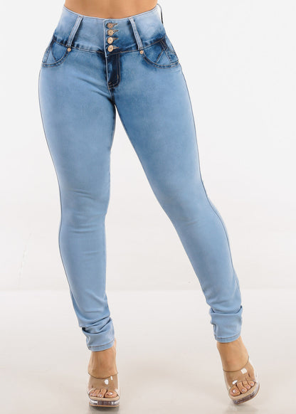 MX JEANS Light Acid Wash Butt Lift Mid Rise Skinny Jeans