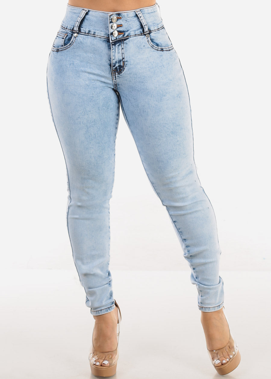 MX JEANS Butt Lift Mid Rise Light Acid Wash Skinny Jeans