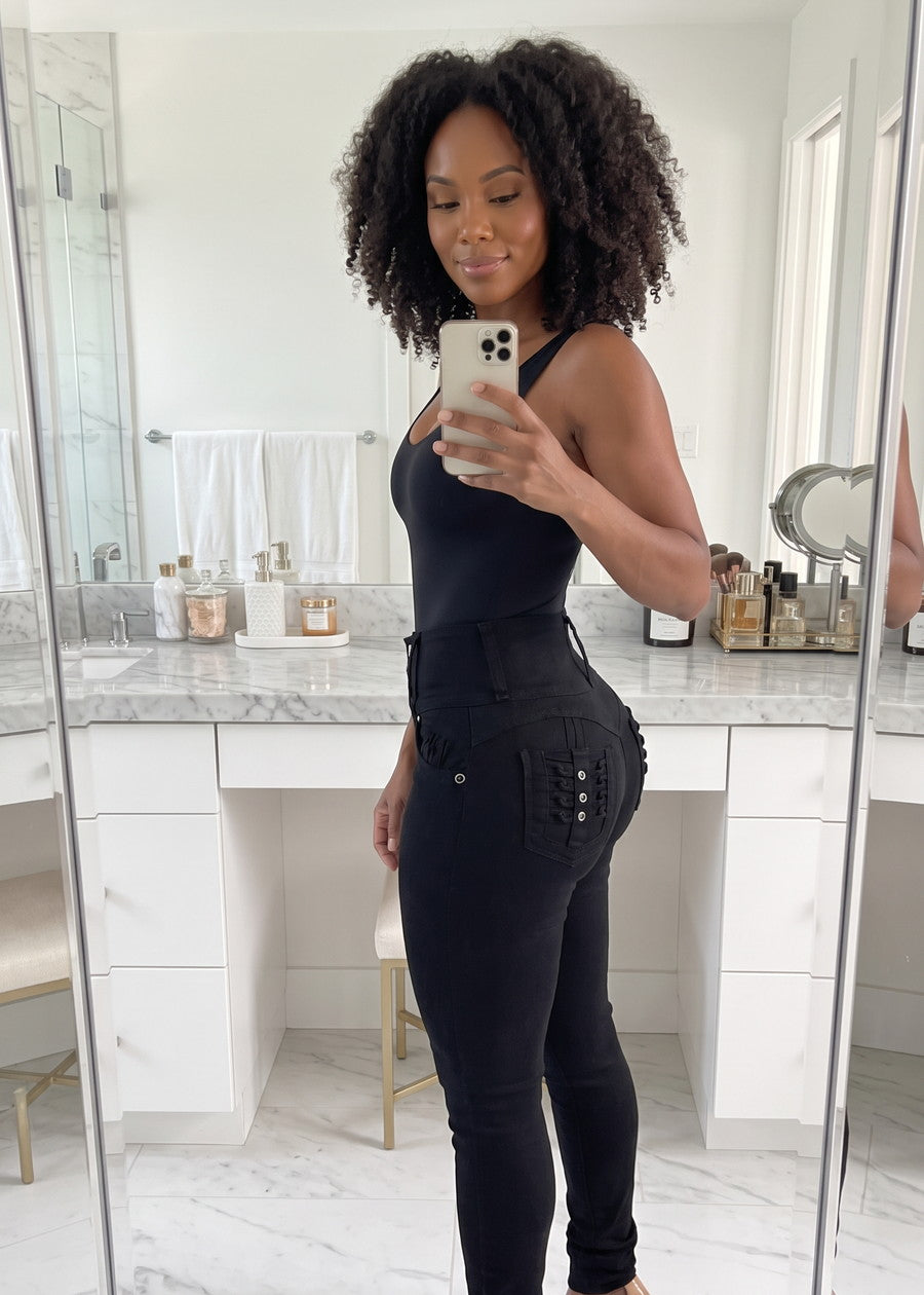 MX JEANS Butt Lift High Waist Black Skinny Jeans, view 11 of 17
