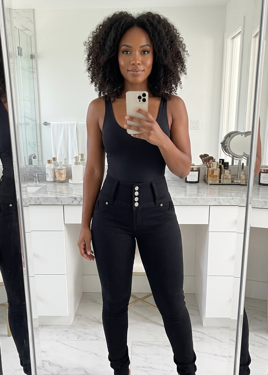 MX JEANS Butt Lift High Waist Black Skinny Jeans, view 12 of 17