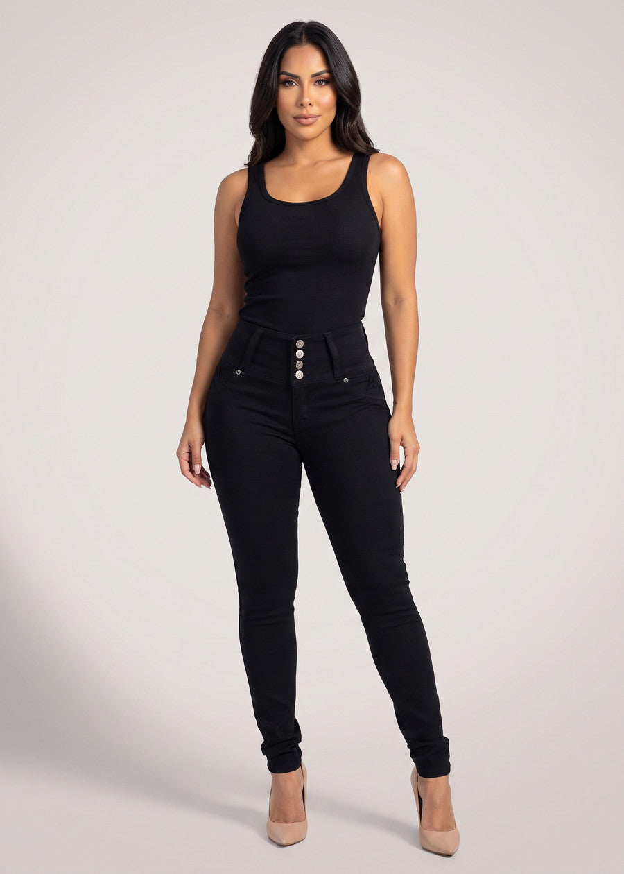MX JEANS Butt Lift High Waist Black Skinny Jeans, view 3 of 17