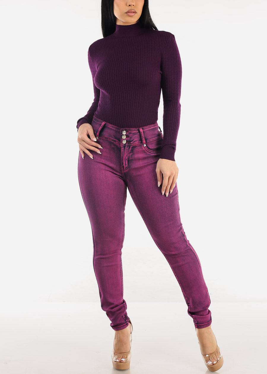 MX JEANS Butt Lift High Waist Acid Wash Skinny Jeans Purple