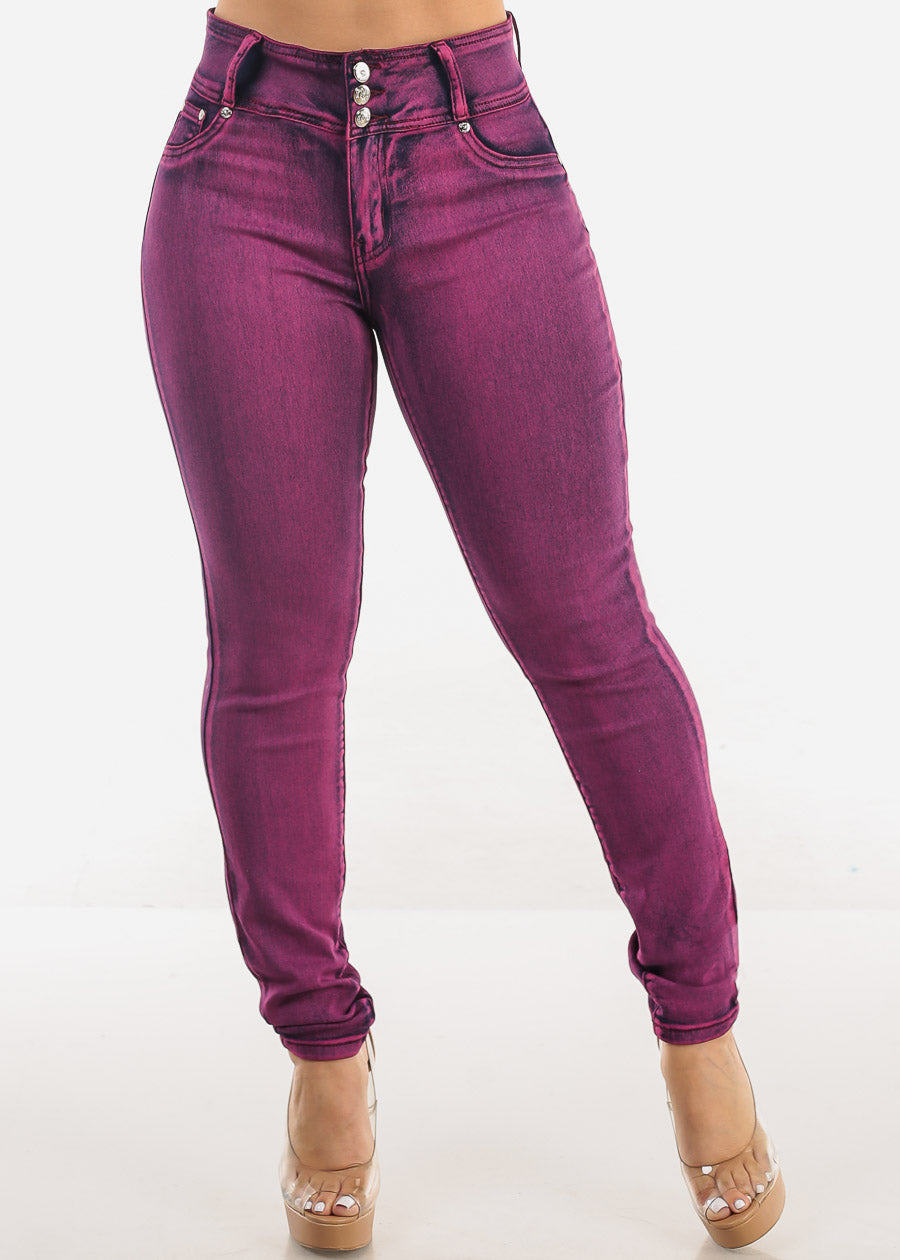 MX JEANS Butt Lift High Waist Acid Wash Skinny Jeans Purple