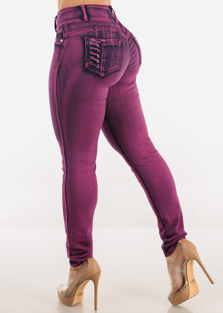 MX JEANS Butt Lift High Waist Acid Wash Skinny Jeans Purple