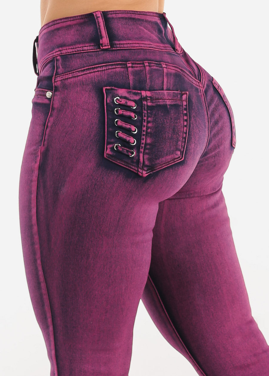 MX JEANS Butt Lift High Waist Acid Wash Skinny Jeans Purple