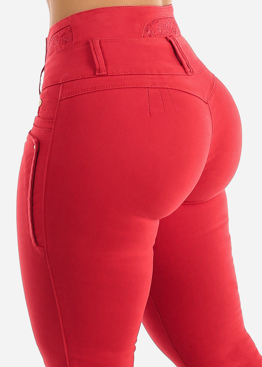 MX JEANS Embroidered Back Butt Lift Red Skinny Jeans