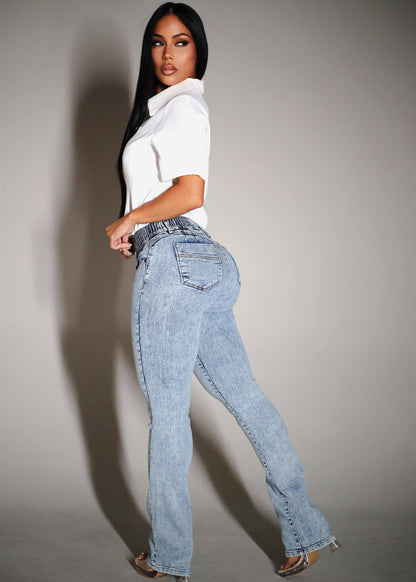 MX JEANS 3 Button Spandex Waist Bootcut Jeans Acid Wash